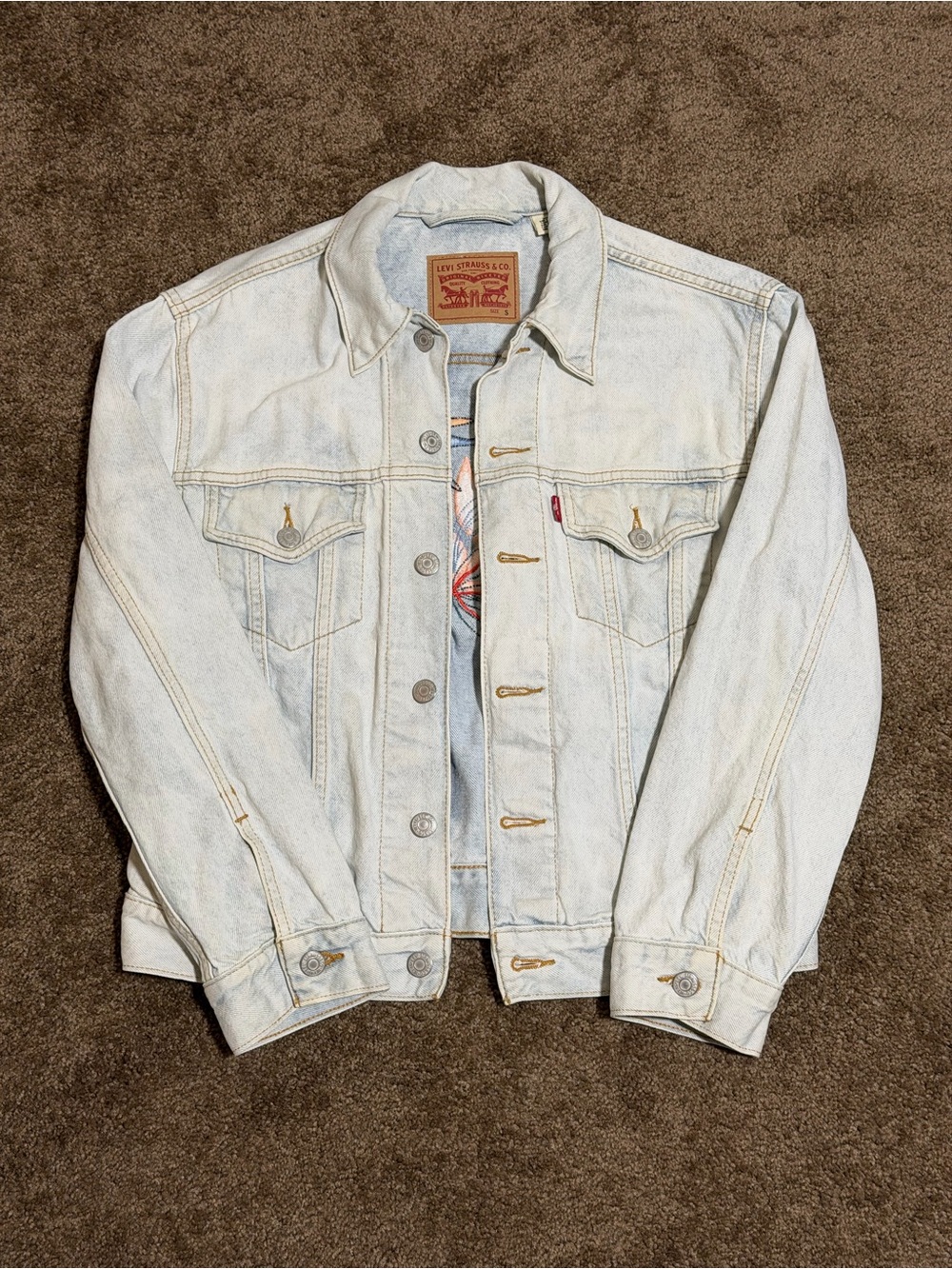 Levi's Blue Denim Jacket with Floral Embroidery on Back